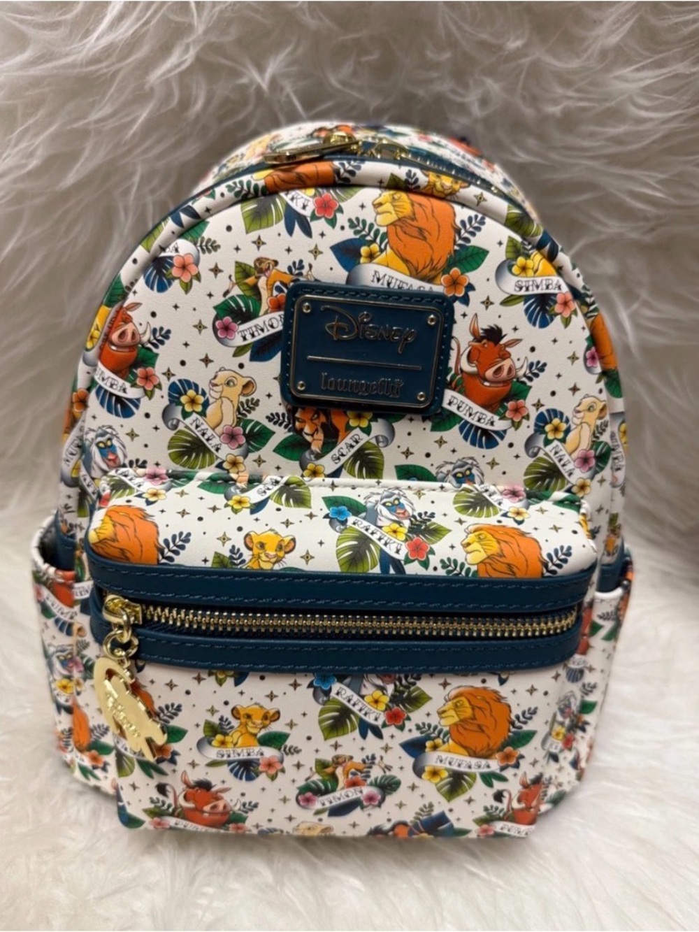 Loungefly Lion King Floral White Mini Backpack with Teal Trim